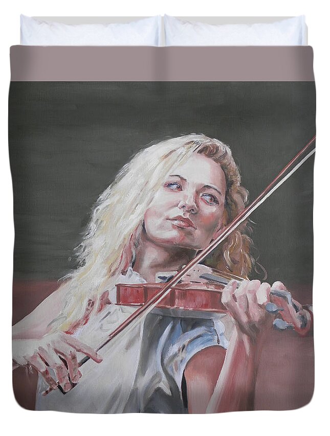 Female Duvet Cover featuring the painting Violin Solo by John Neeve