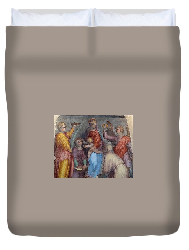 Pontormo Jacopo - Virgin & Child With Saints Duvet Cover featuring the painting Virgin Child with Saints by MotionAge Designs