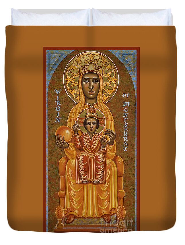 Virgin Of Montserrat - Black Madonna Duvet Cover featuring the painting Virgin of Montserrat - Black Madonna - JCVOM by Joan Cole