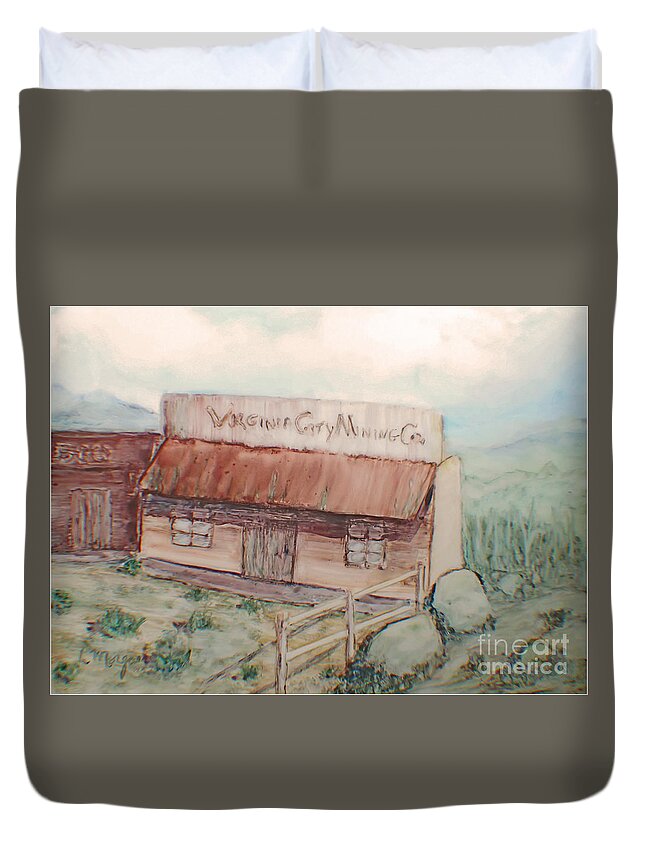 Usa Duvet Cover featuring the painting Virginia City Mining Co. by Laurie Morgan