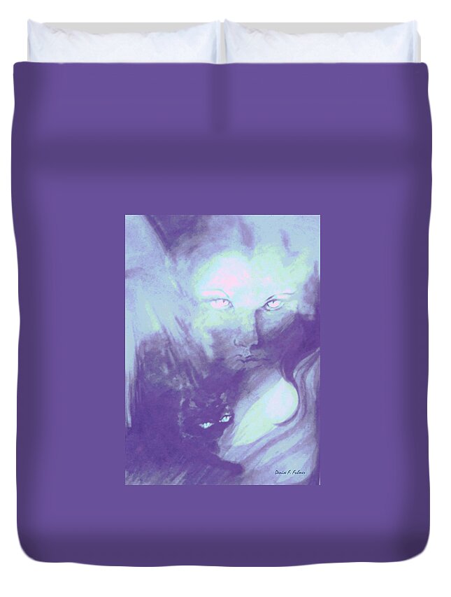 Female Face Duvet Cover featuring the painting Visions Of The Night by Denise F Fulmer