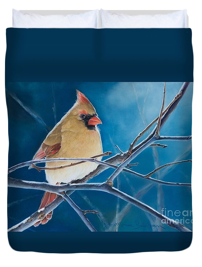 Cardinal Duvet Cover featuring the pastel Visitor From Heaven by Joni Beinborn