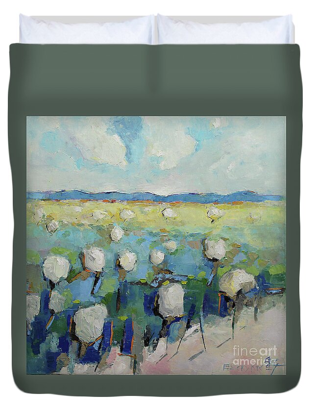 Oil Duvet Cover featuring the painting Visiting Town 1601 by Becky Kim
