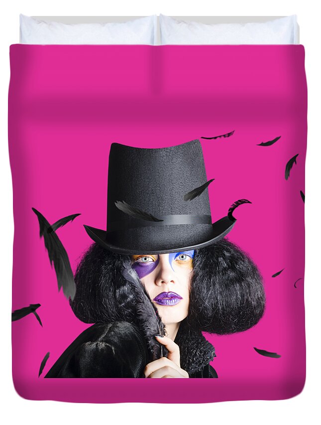 Vogue Duvet Cover featuring the photograph Vogue woman in black costume by Jorgo Photography