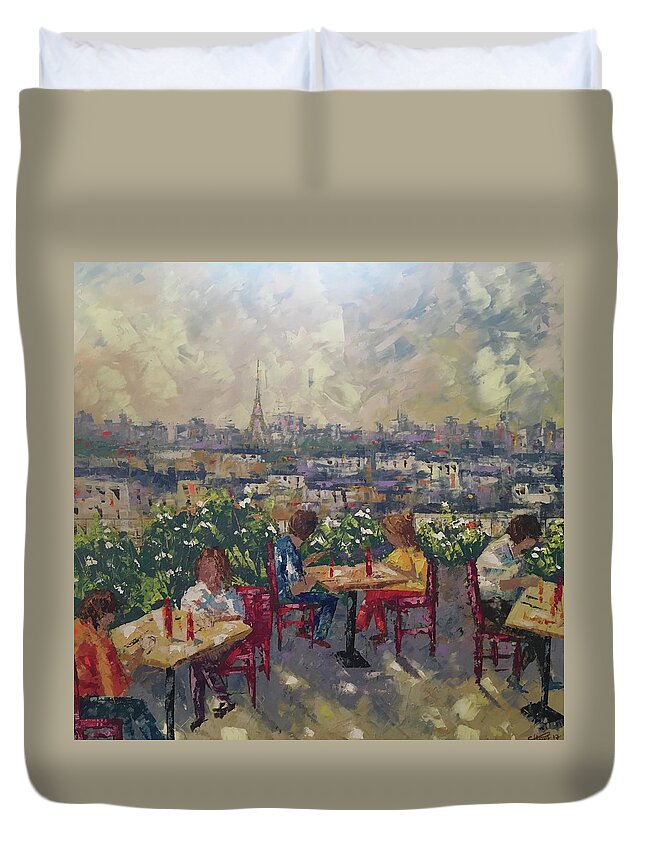 Frederic Payet Duvet Cover featuring the painting Vue de Paris by Frederic Payet