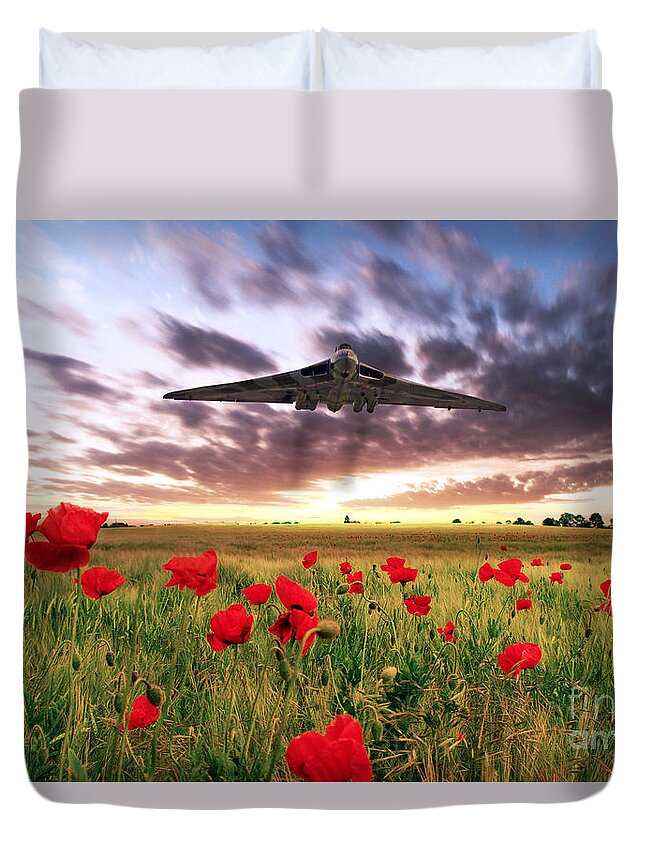 Avro Vulcan Duvet Cover featuring the digital art Vulcan Poppy Fly Past by Airpower Art
