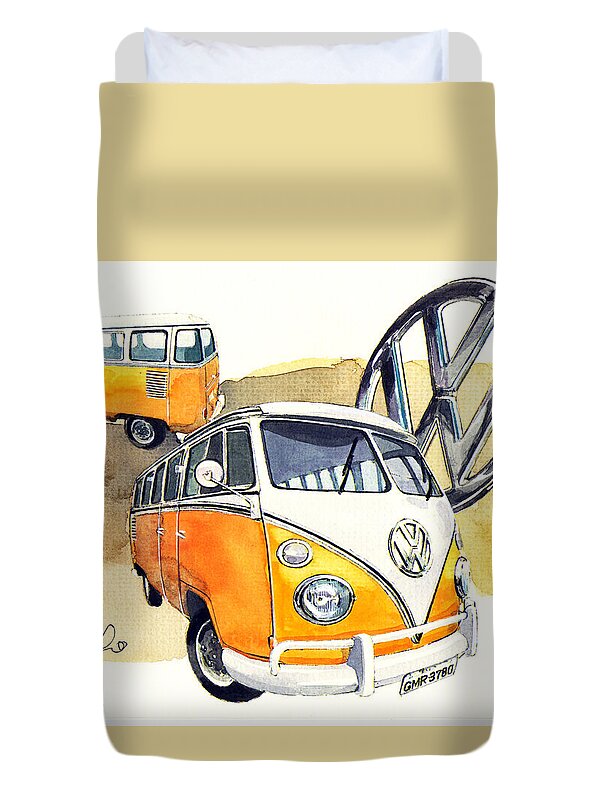 Vw Bus (kombi In Brazil) Duvet Cover featuring the painting VW Kombi by Yoshiharu Miyakawa