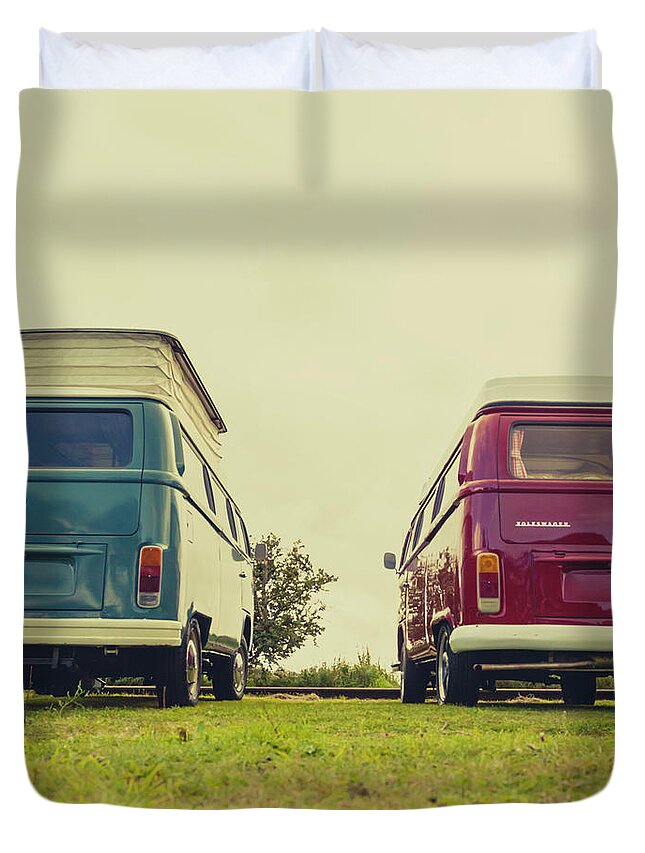 Blue And Red Vw T2 Camper Vans Duvet Cover For Sale By Richard Nixon