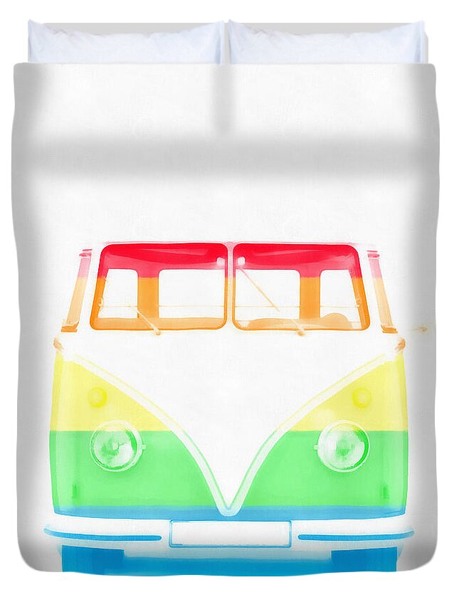 Painting Duvet Cover featuring the painting VW Van Rainbow by Edward Fielding