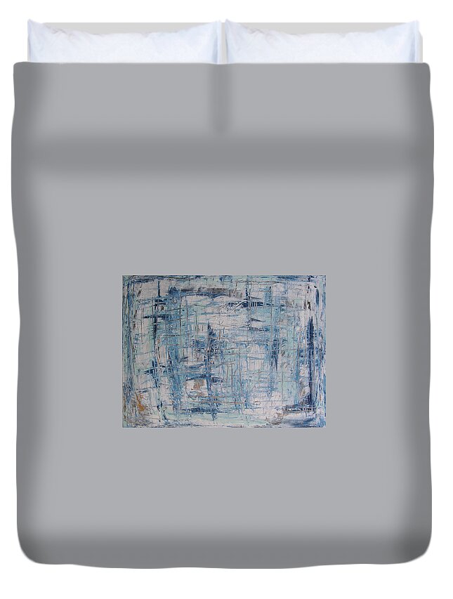 Abstract Painting Duvet Cover featuring the painting W26 - blue by KUNST MIT HERZ Art with heart