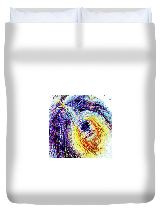 Old English Sheepdog Duvet Cover featuring the mixed media Wade by Alene Sirott-Cope