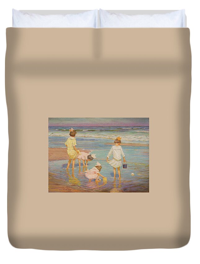 Edward Henry Potthast (american Duvet Cover featuring the painting Wading by MotionAge Designs
