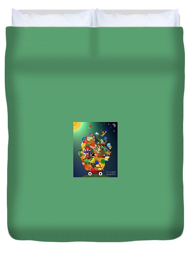  Duvet Cover featuring the digital art Wagon of Toys without White Frame by Bob Winberry