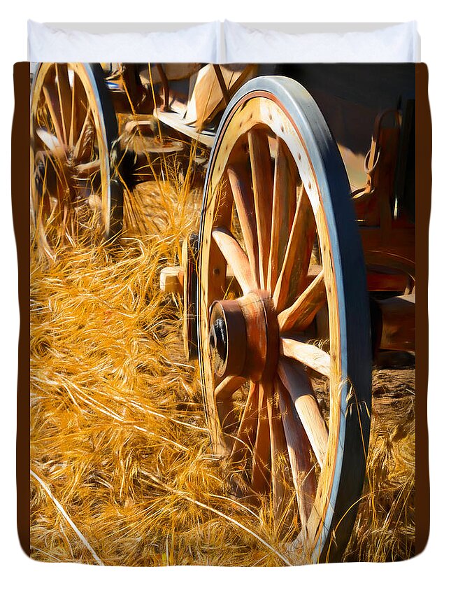 Wagon Duvet Cover featuring the photograph Wagon Wheels by Steph Gabler
