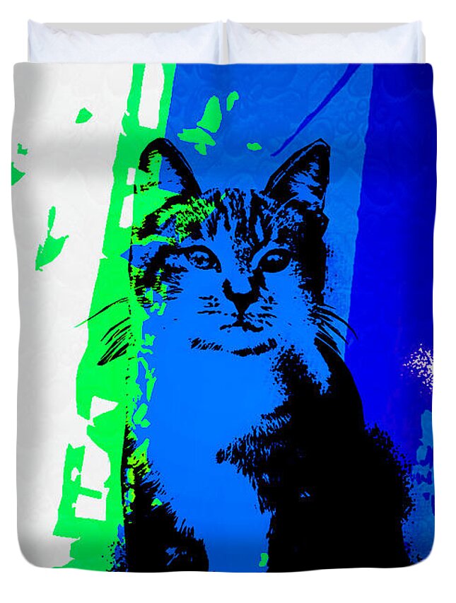 Cat Duvet Cover featuring the digital art Wait and See by Asok Mukhopadhyay