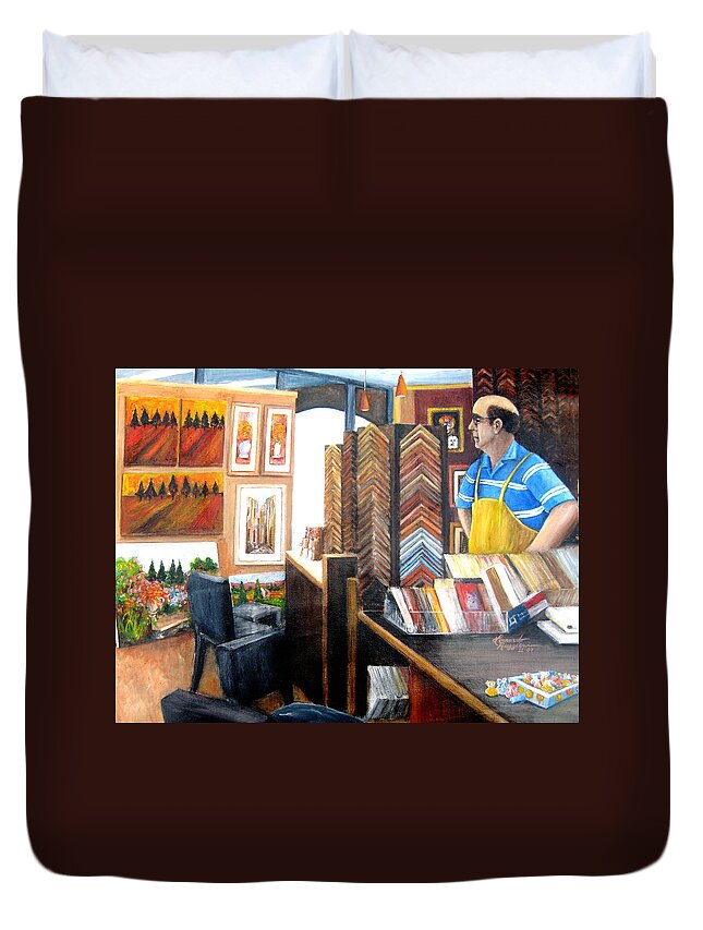 People Duvet Cover featuring the painting Waiting For Customers by Leonardo Ruggieri
