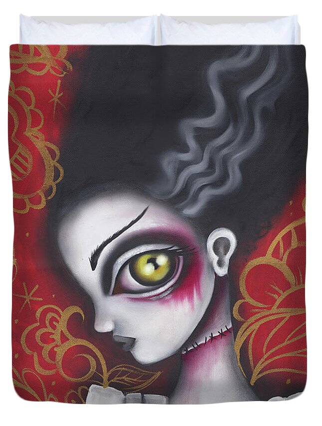 Halloween Duvet Cover featuring the painting Waiting for Frankenstein by Abril Andrade