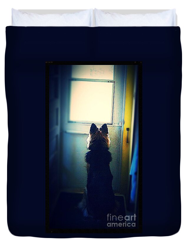 Dog Duvet Cover featuring the photograph Waiting For Her Walk by Frank J Casella