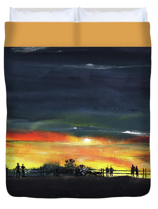 Nature Duvet Cover featuring the painting Waiting for Monsoon by Anil Nene