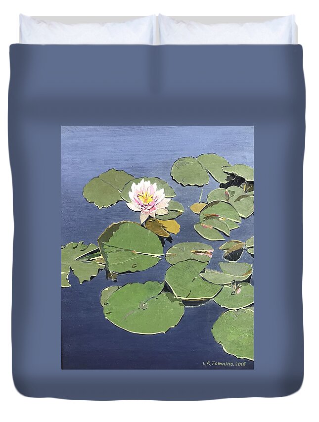 Recycled Duvet Cover featuring the painting Waiting Lotus by Leah Tomaino
