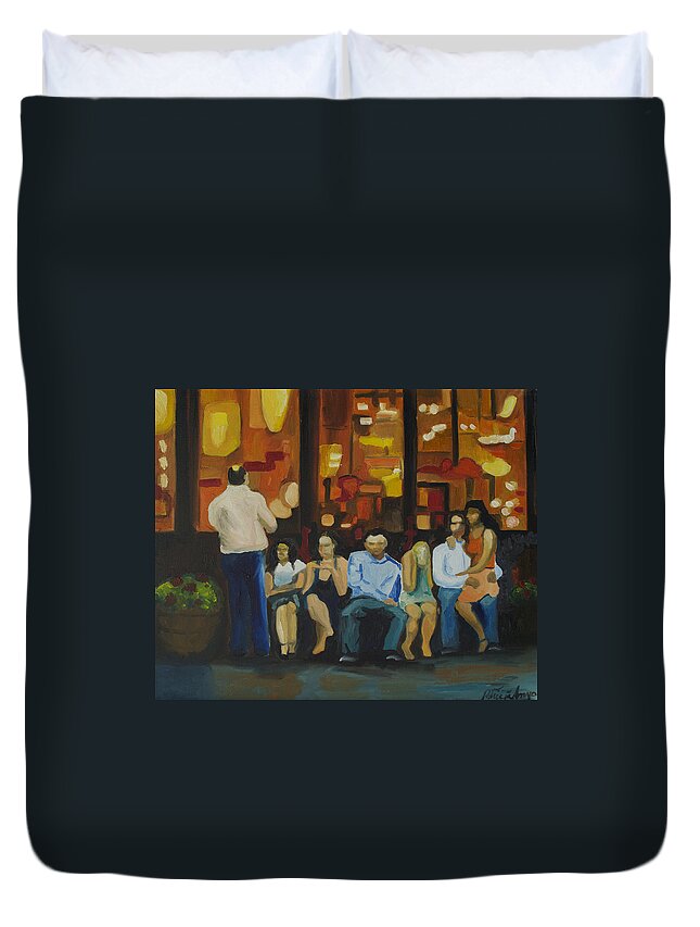 Red Bank Duvet Cover featuring the painting Waiting on a Taxi by Patricia Arroyo