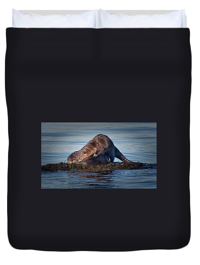River Otter Duvet Cover featuring the photograph Wake Up by Randy Hall