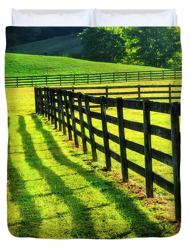 Appalachia Duvet Cover featuring the photograph Walk along the Fence Shadows by Debra and Dave Vanderlaan