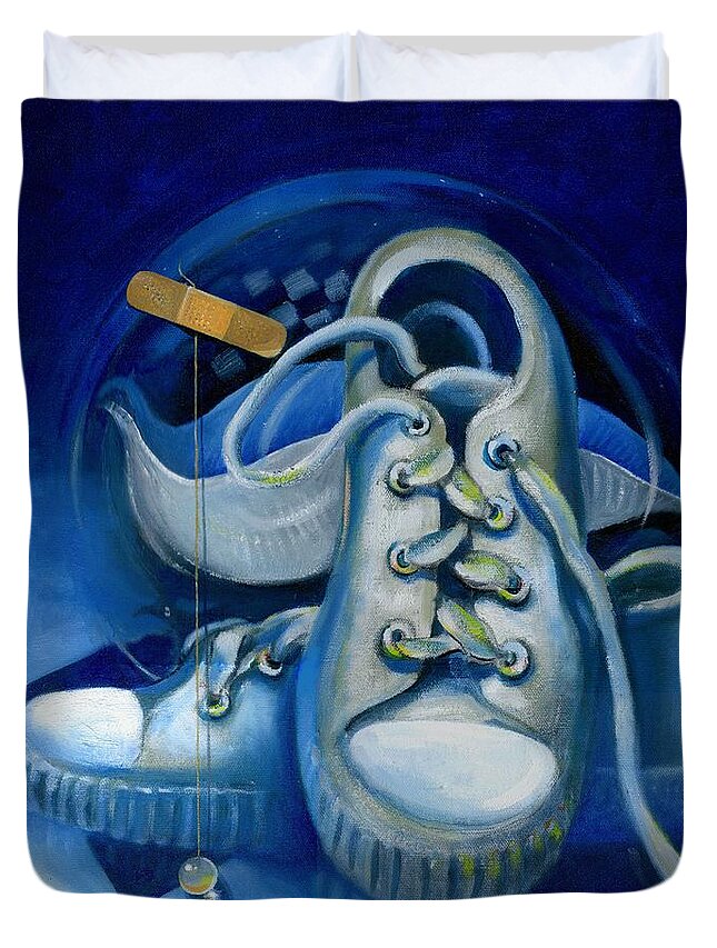 Surrealism Duvet Cover featuring the painting Walk for Health by Roger Calle