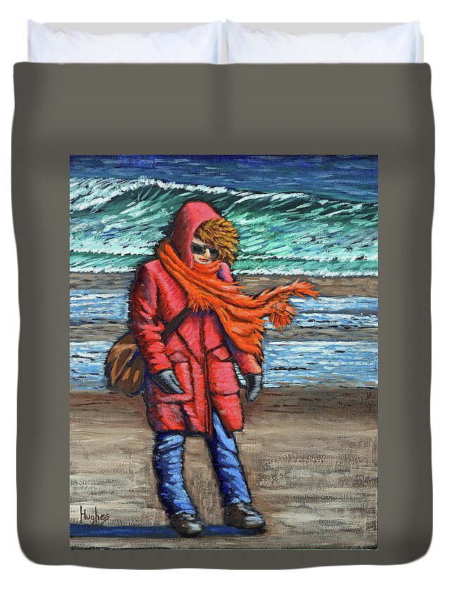 Art Duvet Cover featuring the painting Walk On Beach by Kevin Hughes