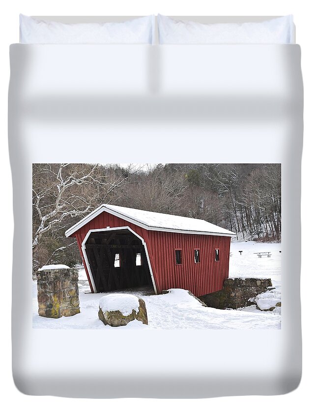 Walking Duvet Cover featuring the photograph Walking Bridge at Kent Falls State Park 1 by Nina Kindred