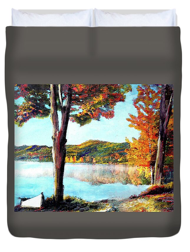 Water Duvet Cover featuring the painting A Walk Down Lake Champlain by Frank Botello