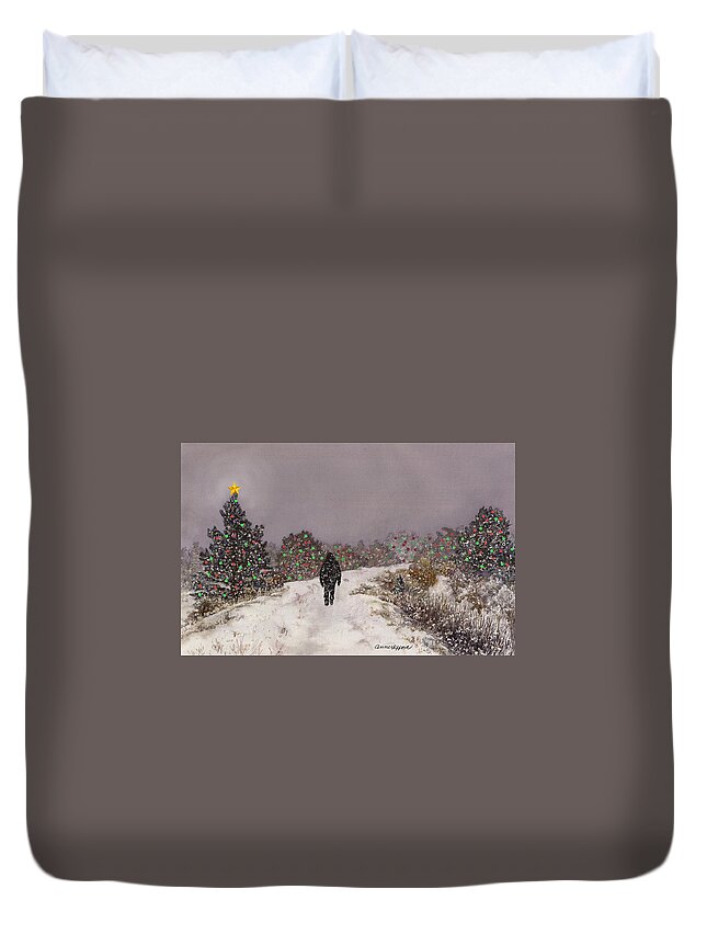 Snowy Painting Duvet Cover featuring the painting Walking Into the Light by Anne Gifford