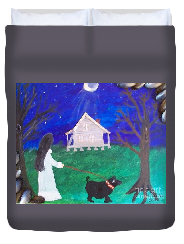 Midnight Stroll Duvet Cover featuring the painting Midnight Stroll by Seaux-N-Seau Soileau