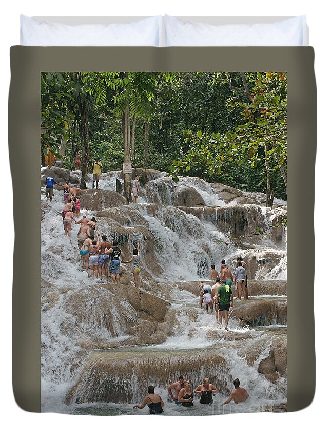 Dunn's River Falls Duvet Cover featuring the photograph Walking on Water 1 by David Birchall