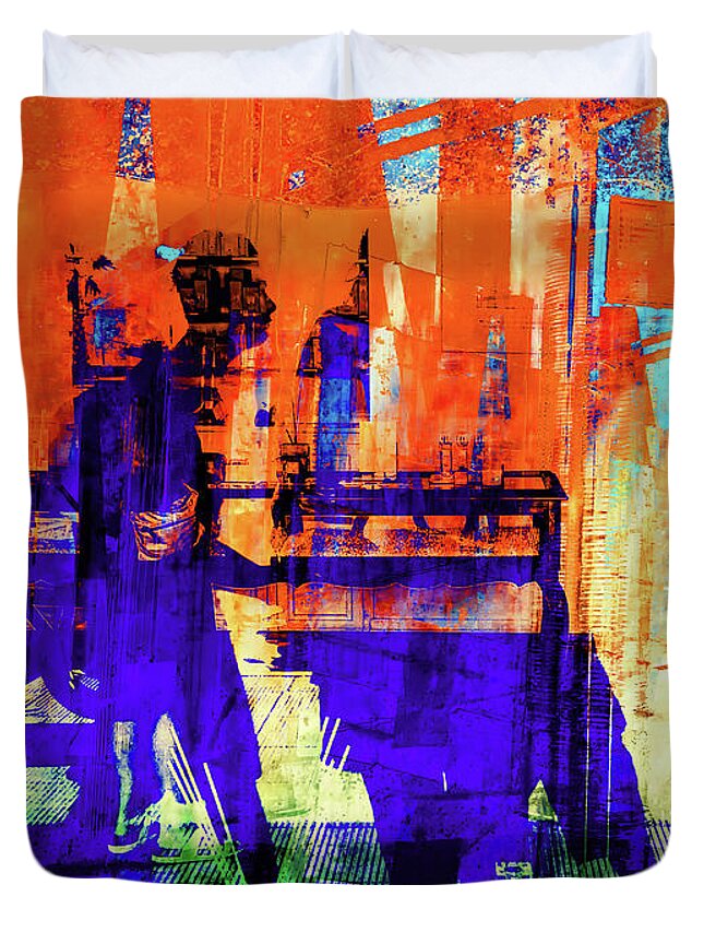 People Duvet Cover featuring the digital art Walking through the city by Gabi Hampe