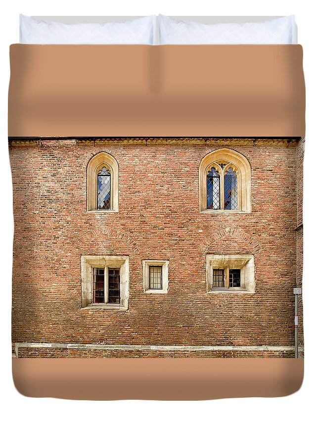 Cambridge Duvet Cover featuring the photograph Wall of five windows. by Elena Perelman