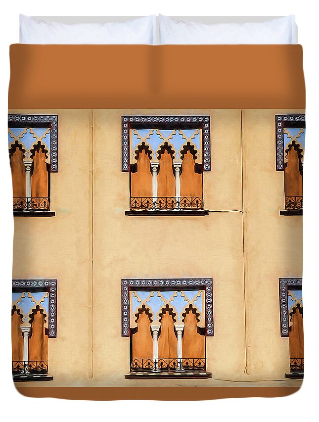 Arabic Duvet Cover featuring the photograph Wall of Windows by David Letts