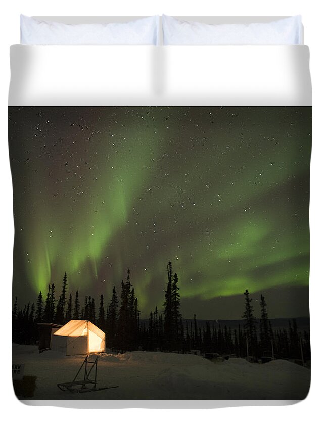 Alaska Duvet Cover featuring the photograph Wall Tents and Aurora by Ian Johnson