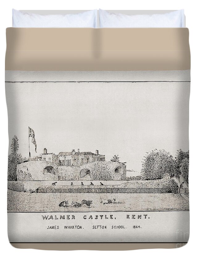 Walmer Castle Kent Duvet Cover featuring the drawing Walmer Castle Kent by Donna L Munro