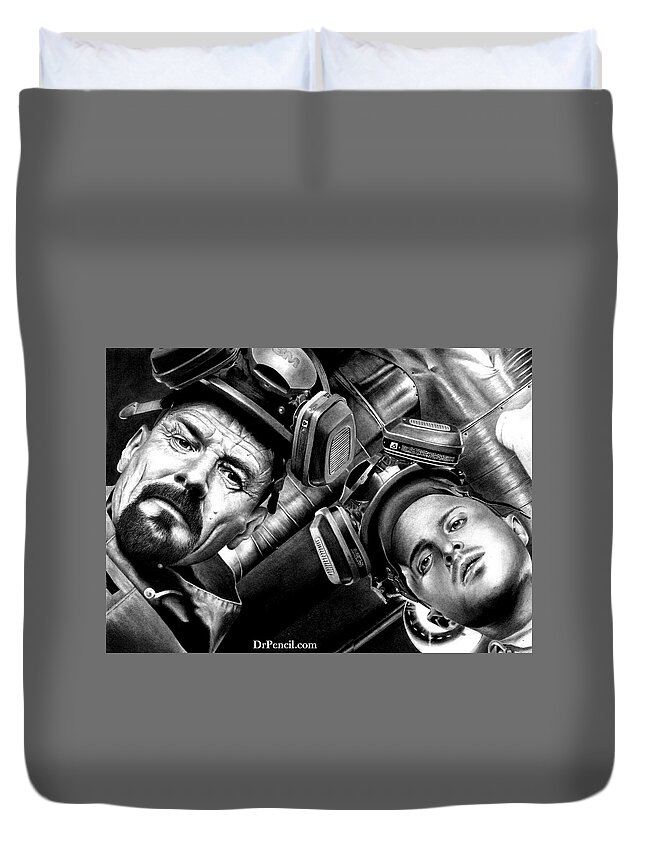 Walter White Duvet Cover featuring the drawing WALT and JESSE SUPER LAB by Rick Fortson