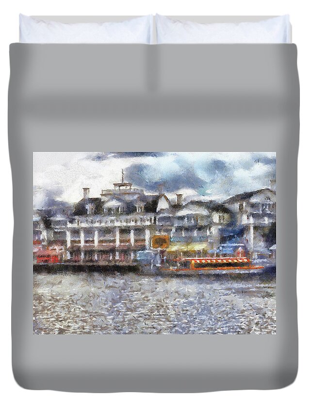 Boardwalk Duvet Cover featuring the mixed media Walt Disney World Docked At The Boardwalk PA 02 by Thomas Woolworth