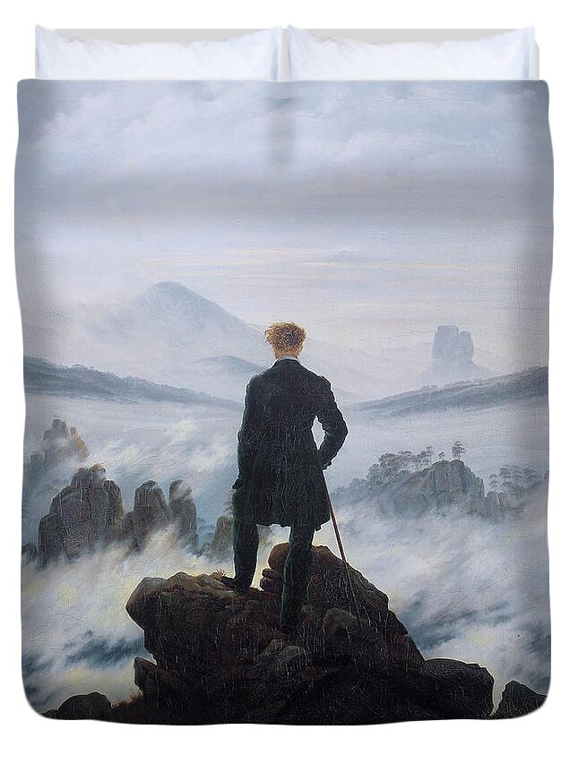 Caspar David Friedrich Duvet Cover featuring the painting Wanderer Above The Sea Of Fog by Caspar David Friedrich