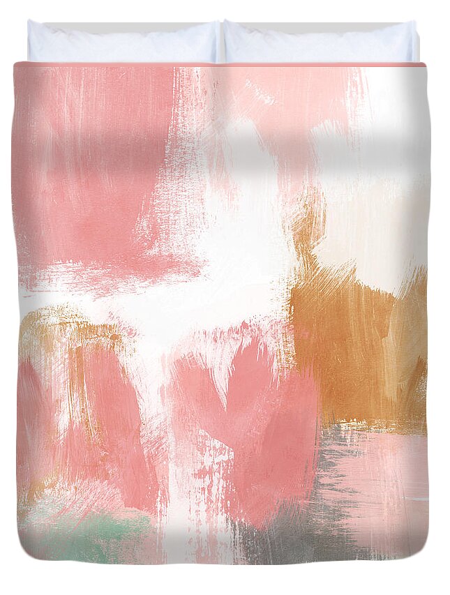 Abstract Duvet Cover featuring the mixed media Warm Spring- Abstract Art by Linda Woods by Linda Woods