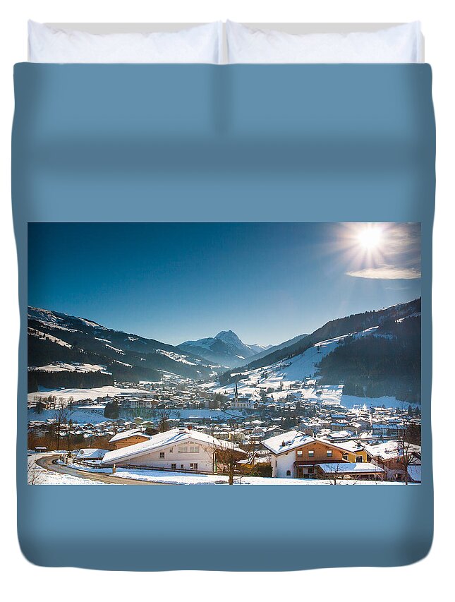 Austria Duvet Cover featuring the photograph Warm winter day in Kirchberg town of Austria by John Wadleigh