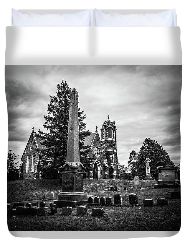 Black And White Duvet Cover featuring the photograph Warren Family Chapel by Kevin Craft