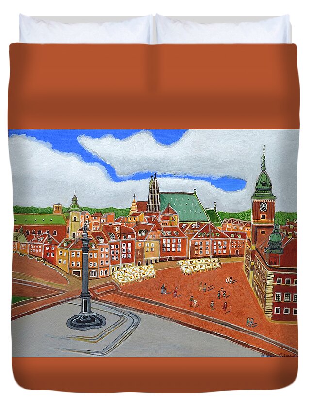 Warsaw Duvet Cover featuring the painting Warsaw- Old Town by Magdalena Frohnsdorff