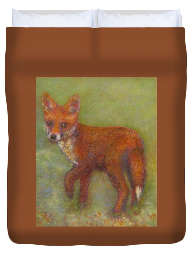 Animal Portraits Duvet Cover featuring the painting Wary Fox Cub by Richard James Digance