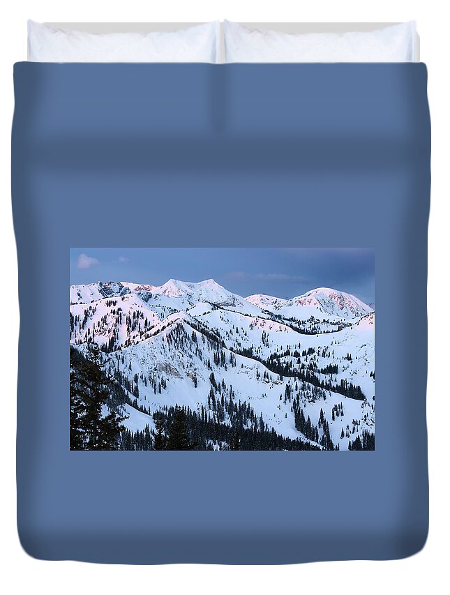 Utah Duvet Cover featuring the photograph Wasatch Sunrise from Great Western - Brighton, Utah - March '10 by Brett Pelletier