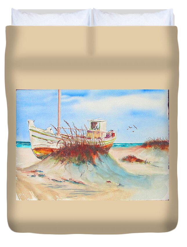 Old Boat Duvet Cover featuring the painting Washed Up by Bobby Walters