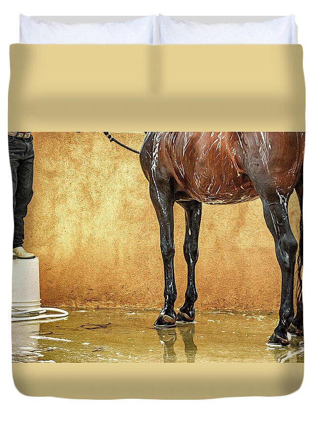 Animals Duvet Cover featuring the photograph Washing a Horse by Robert FERD Frank